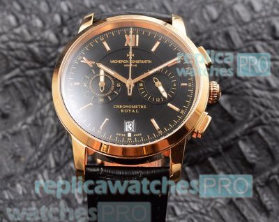 Clone Vacheron Constantin Malte Men's Watch Yellow Gold Bezel Black Leather Strap